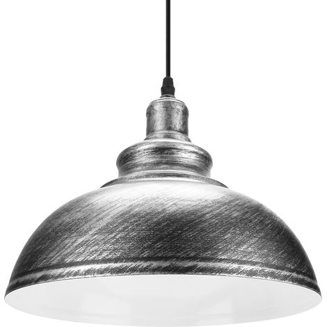 Suspension style industriel moderne avec couvercle de pot, idéale pour la salle à manger ou le bureau. Décoration de plafond. 30 cm de diamètre, couleur argent. (1/5)