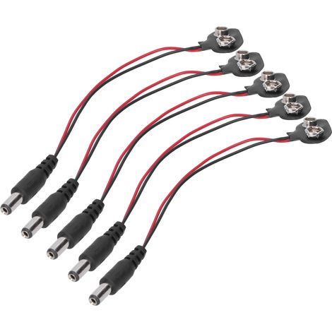 20 câbles à pinces pour piles 9V (en forme de T) + prise CC 2,1 mm (1/5)
