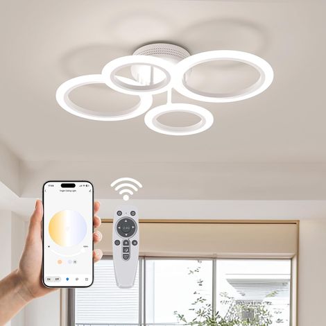 Lustre Salon,4 Anneau 48W 6400LM Acrylique Moderne Plafonnier LED Dimmable à Gradation Progressive, Télécommande et Application Intelligente,Luminaire Plafonnier Pour Salon,Salle à Manger,Cham (1/5)