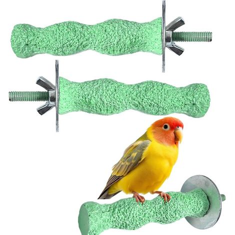 Lot de 2 Perchoirs Lavables, Pierre à Broyer pour Bec & Lime à Ongles pour Perruches et Petites Cages à Oiseaux (1/5)