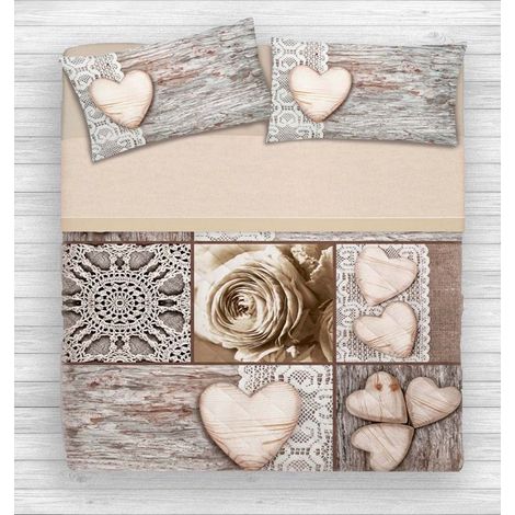 COMPLETO LENZUOLO DIGITALE LENZUOLA COPRILETTO HAPPY SHABBY CUORE 2 1 PIAZZA E MEZZA