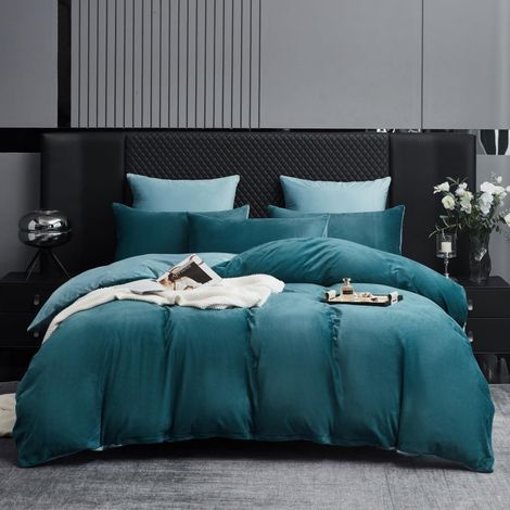 Parure de lit d'hiver en peluche 135x200 cm Pétrole Bleu Cachemire Flanelle Toucher cachemire Velours Chaud Housse de couette réversible avec 2 taies d'oreiller 80x80 cm avec fermeture éclair (1/5)