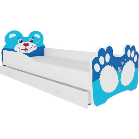 Lit enfant avec motif petit lion bleu 70x140 ou 80x160 - Matelas inclus - Tiroir de rangement-70x140 (1/5)