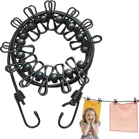 Étendoir à linge de voyage portable - Étendoir à linge élastique et rétractable pour le camping et les voyages, avec 12 pinces, idéal pour les vacances, les voyages, le camping et les activités de ple