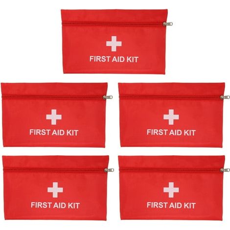 Trousse de Secours Vide 5 Pièces, Pochette de Rangement Imperméable en Nylon Rouge, Sac de Médicaments Portable pour Maison, Voyage, Extérieur, Petite Taille 20x14cm
