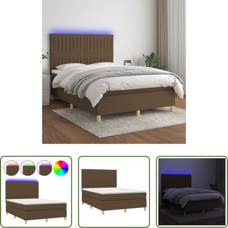 vidaXL Matelas ensaché - Sommier à lattes de lit matelas et LED Marron foncé 140x190 cm (1/5)
