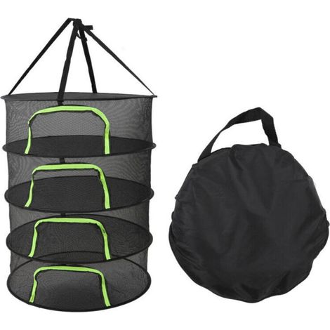 Foldable drying net for plants, zip closure, 60 cm diameter, with bag
