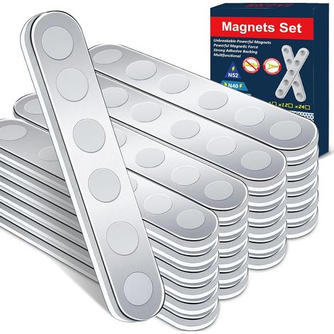 24Pcs Aimants Puissants Néodyme Autocollant Incassable Aimant Plat 65x10x2mm Magnet Frigo Plat, Bande Magnétique Adhesif, Polyvalent pour Maison Tableau Cuisine Garage, Composants de Fixation (1/5)