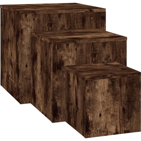 Lot de 3 tables d'appoint tables basse support plantes en bois d'ingénierie marron DEC032662 (1/5)