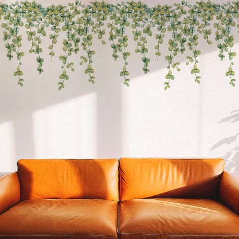 autocollant mural de plantes vertes, motif feuilles et plantes, pour décoration murale chambre, salon ou bureau. (1/4)