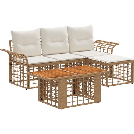 Gartensofa-set 5 stk. Natürlich und Cremweiß Poly-Rattan vidaXL (1/5)
