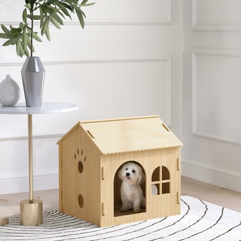Caseta para Perros Interior con Ventana Diseño de Garra Hueca Casita para Perros y Gatos 49,5x41x51 cm Roble (1/5)