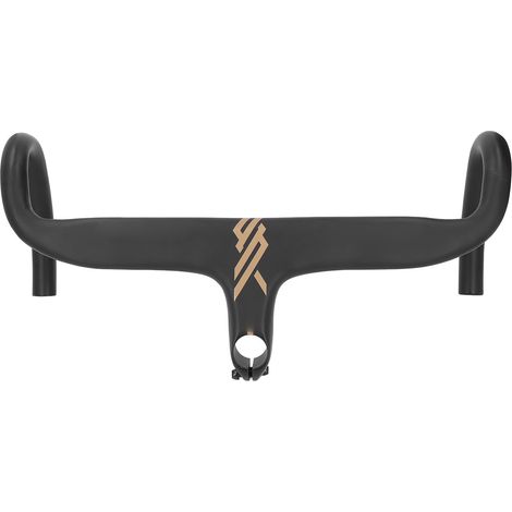 Guidon de vélo léger en alliage d'aluminium intégré, courbé, pour vélo de route, noir et or. (1/5)