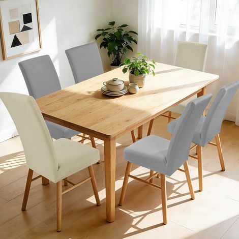 Stuhlhussen 6er Set für Esszimmerstühle, Schwingstühle, 4x Hellgrau + 2x Beige