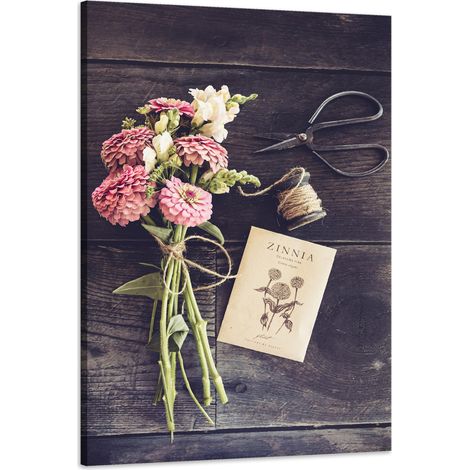 Stampa su tela botanica Bouquet di zinnie 60x90 cm Bouquet di fiori