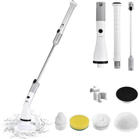Cordless electric scrubbing brush with adjustable extension handle and 4 brush heads for kitchen, bathroom, walls, windows and floors, 4000mAh battery (1/5)