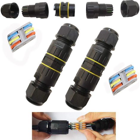 Boîte de Jonction de Plein Air IP68 Imperméable Connecteur de Câble électrique Boîtier de Raccordement 3 Voies Connecteurs Boîte pour Câble 9 à 12mm (2Pcs), Nylon (1/5)