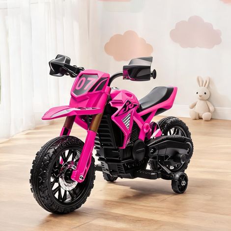 Moto électrique enfant rose avec stabilisateurs 105 cm en métal (1/5)