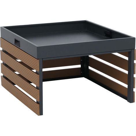 Mähroboter-Garage mit Pflanzkasten HHG-805, Dach Unterstand für Rasenmäher, WPC Metall 40x62x69cm teak