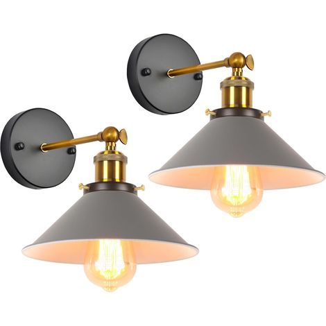 Set of 2 Wall Sconces, 240 Degree Adjustable Head, Vintage Umbrella Design, E27 Bulb Not Included, For Living Room, Bedroom, Hallway (1/5)