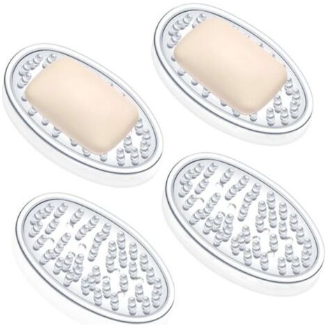 FENOPLASTICAPorte-savon en plastique perforé, porte-éponge pour cuisine, salle de bain et douche, 11,4 x 7,6 x 1,8 cm (transparent, lot de 4) (1/4)