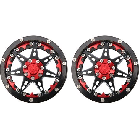 2 Roues en alliage d'aluminium Beadlock Jantes pour SCX10 / TRX4 / TRX6 Voiture RC 1/10 Pièces de Rechange Noir Rouge (1/5)