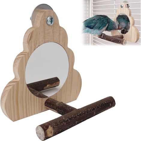 Mirror Parrot, Mirror Birds, Perch for Birds, Toy for Cage with Perch for Parrots, Pet Bird Stand, Stand Perch for Parrot, African Grey Macaw and Cockatoos, 14 x 13 cm (1/5)