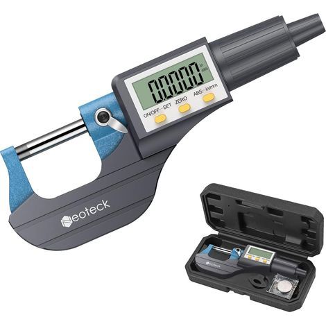 0-25mm LCD Micromètre Electronique Numérique Micromètre Digital Palmer d'Extérieur Standard Métrique/Pouce 0.001 mm Résolution 0.002 mmPrécision Arrêt Automatique ABS + Acier Inoxydable (1/5)
