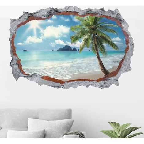 Sticker mural 3D motif plage palmier mer paysage mural salon (1/5)