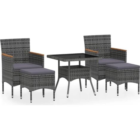 Meubles à dîner jardin 5pcs Résine tressée et verre trempé Gris (1/5)