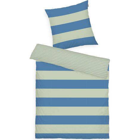 Housse de Couette, 80x80 cm + 135x200 cm, 100% Coton/renforcé, Motif Réversible et Fermeture Eclair Colorée, Bold Stripes Vert, Bleu (Green Leaf (1/5)