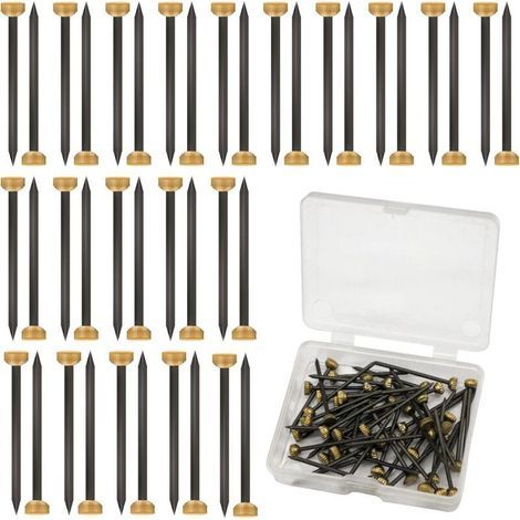 Lot de 50 clous de suspension de photos avec tête en laiton de 4 mm pour accrocher des photos avec boîte de rangement en plastique noir et jaune - Petits clous pour cadre, murs, clôtures en