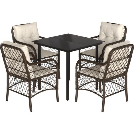 Maison Exclusive - 5-tlg. Garten-Essgruppe mit Kissen Braun Poly