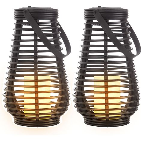 Solarleuchten für Außen zum stellen LED Solar Tischleuchte Hängelampe Garten LED Laterne Flammeneffekt, mit tanzendem Lichteffekt, 1x LED Akku, DxH 18x26 cm, 2er Set