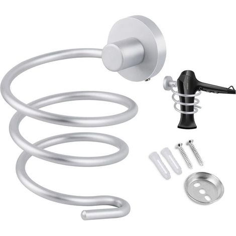 Porte Sèche Cheveux Support,Porte Sèche Cheveux Forme de Spirale,support sèche cheveux,mural en Aluminium Support de Câble pour Cuisine Salle de Bain Accessoires de Salle de Bain (1/5)