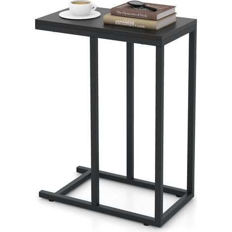 COSTWAY Table dAppoint, Bout de Canape en Forme C, Gueridon pour Canapé, Cadre en Métal, Petite Table Basse Salon, Table Étroite pour Chambre, 45,5 x 25,5 x 64 cm (Noir) (1/5)