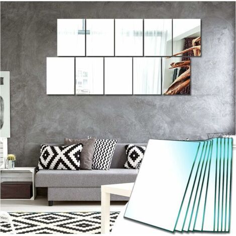 QORVA-Miroir Mural Acrylique Adhesif Rectangulaire Decoratif Miroir Autocollant Decoration Maison Pour Chambre Salon Porte (Broyage Ordinaire, 20x20cm, 10 Pièces) (1/4)