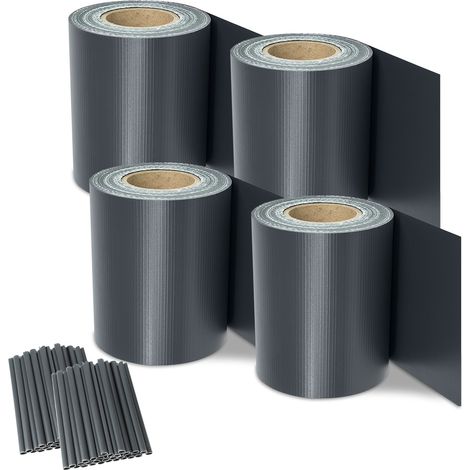 TolleTour 4 Rollen PVC Sichtschutzstreifen 35m x 19cm Sichtschutzfolie mit 30 x Befestigungsclips für Gartenzaun, Balkon  Anthrazit