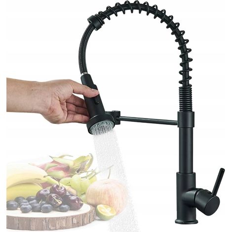 Robinet de cuisine pivotant à 360° avec bec extractible, noir (1/5)
