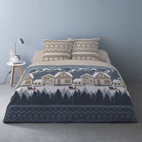 Housse de couette 240x220 + 2 taies flanelle 100% coton
