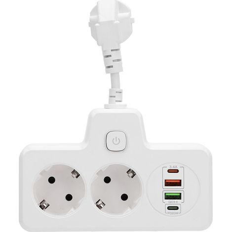 Ortviai Multiprise avec interrupteur 6-en-1 BKL-502 EU blanc, 2 prises CA + 2 USB + 2 USB-C, charge rapide (1/5)