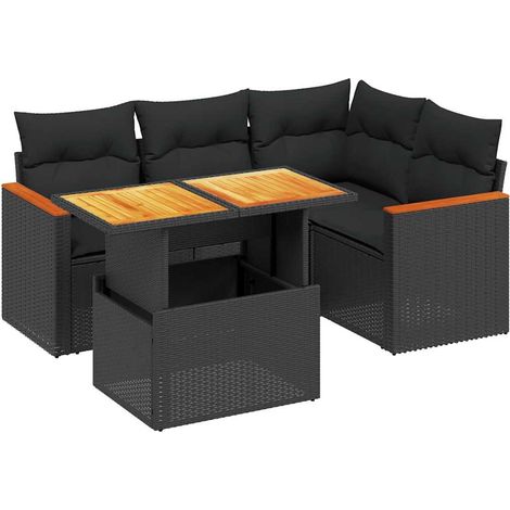 Maison Exclusive - Set Divani da Giardino 5 pz con Cuscini in Polyrattan Nero (1/3)