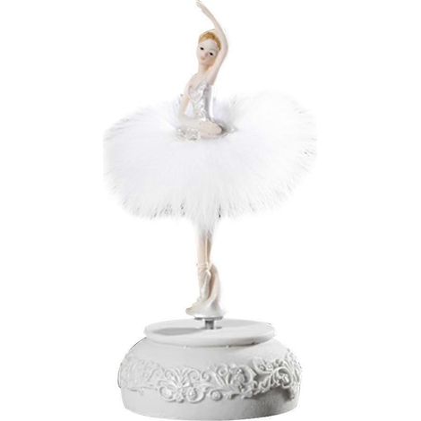 Figurine de boîte à musique avec jupe à plumes, à commande manuelle, danseuse, blanche - JBMEDIA (1/4)