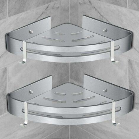 Etagère de Douche d’Angle, Etagère de Salle de Bain Sans Forage Panier Rangement Douche Aluminium Murale Adhésive Serviteur de Douche Organiseur pour Shampoing(Triangle, 2 Pièces) (1/5)
