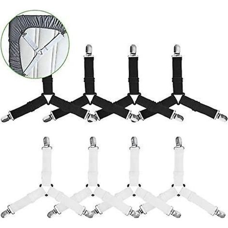 8 housses de lit réglables en 3 directions, sangles triangulaires robustes avec clips résistants, élastiques pour fixer draps sur matelas et coussins de canapé (1/4)