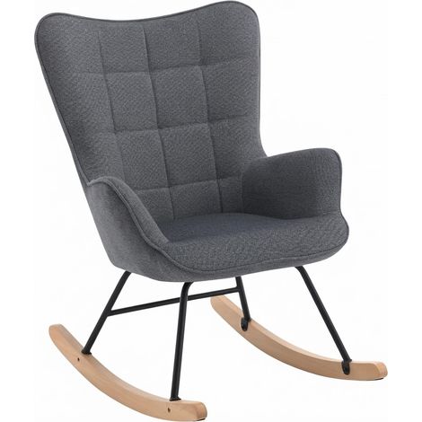 ELVMI Sillón Mecedora de Respaldo Alto Ergonómico con Reposabrazos, de Terciopelo y Madera Maciza, Gris Oscuro (1/5)