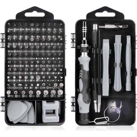 115 en 1 Tournevis Precision Kit Tools, Portable Kit Tournevis de Précision Magnétique Tournevis Outils de Réparation Pour Ordinateur/Laptop/iPhone/Lunettes/Montre/Smartphone (Gris) (1/4)