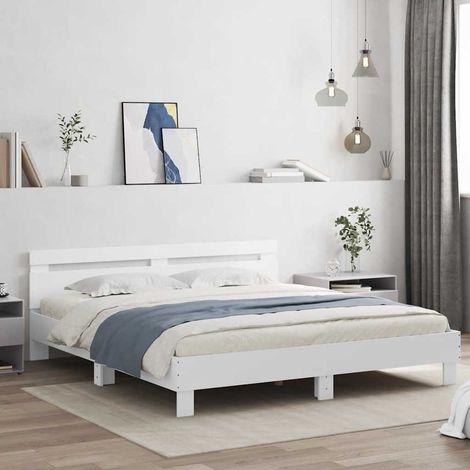 Estructura cama con cabecero madera ingeniería blanco 200x200cm (1/5)