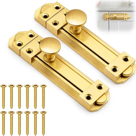 2 Pack de Verrouillage de Porte Coulissante à Montage en Surface avec Targette en Laiton de 100 mm/4 pouces - Loquet de Sécurité Épais pour Porte Coulissante Robuste - Loquet de Porte pour Portes (1/5)