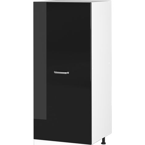 Hochschrank R-Line, Schwarz Hochglanz, 60 cm mit offenen Regalen, und Tür, Vicco